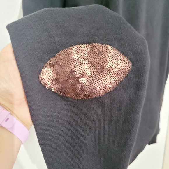 Love Bambi Black "Game Day" Sweatshirt Size Large Elbow Patch Football Sequin - Picture 6 of 10